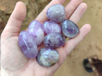 Polished Chevron Amethyst Palm Stones x 20 from Ankazobe, Madagascar