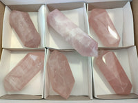 Polished Double Terminated Rose Quartz Points x 6 From Ambatondrazaka, Madagascar