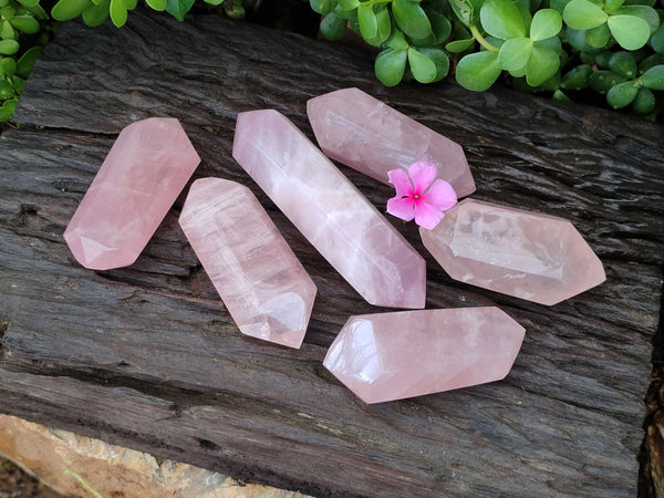 Polished Double Terminated Rose Quartz Points x 6 From Ambatondrazaka, Madagascar