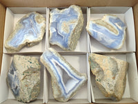 Polished on One Side Blue Lace Agate Geodes x 6 From Nsanje, Malawi