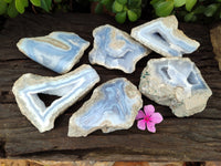 Polished on One Side Blue Lace Agate Geodes x 6 From Nsanje, Malawi