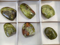 Polished Green Opal Standing Free Forms x 6 From Antsirabe, Madagascar