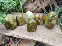 Polished Green Opal Standing Free Forms x 6 From Antsirabe, Madagascar