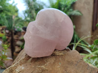 Hand Made Rose Quartz Skull Carving x 1 From Madagascar