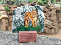 Hand Made Tiger Decoupage on Moss Agate Stone Slabs - Sold Per Item - From South Africa