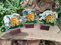 Hand Made Tiger Decoupage on Moss Agate Stone Slabs - Sold Per Item - From South Africa