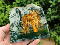 Hand Made Tiger Decoupage on Moss Agate Stone Slabs - Sold Per Item - From South Africa