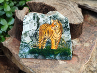 Hand Made Tiger Decoupage on Moss Agate Stone Slabs - Sold Per Item - From South Africa