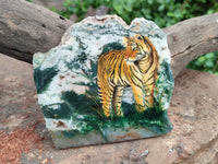 Hand Made Tiger Decoupage on Moss Agate Stone Slabs - Sold Per Item - From South Africa