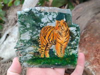 Hand Made Tiger Decoupage on Moss Agate Stone Slabs - Sold Per Item - From South Africa