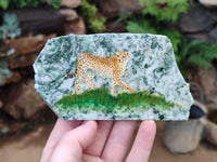 Hand Made Cheetahs Decoupage on Moss Agate Stone Slabs - Sold Per Item - From South Africa