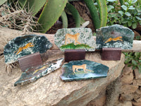 Hand Made Cheetahs Decoupage on Moss Agate Stone Slabs - Sold Per Item - From South Africa