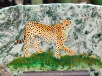 Hand Made Cheetahs Decoupage on Moss Agate Stone Slabs - Sold Per Item - From South Africa