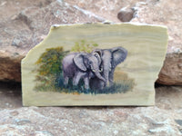 Hand Made Elephant Decoupage on Butter Jade Stone Slabs - sold per item - From South Africa