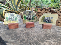 Hand Made Elephant Decoupage on Butter Jade Stone Slabs - sold per item - From South Africa