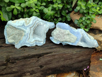 Natural Blue Lace Agate Geode Specimens x 2 From Malawi