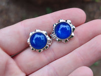 Polished Blue Onyx Agate with Surgical Steel Stud Earrings - Sold Per Pair - From China