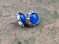 Polished Blue Onyx Agate with Surgical Steel Stud Earrings - Sold Per Pair - From China