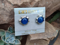 Polished Blue Onyx Agate with Surgical Steel Stud Earrings - Sold Per Pair - From China