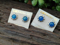 Polished Blue Onyx Agate with Surgical Steel Stud Earrings - Sold Per Pair - From China