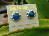 Polished Blue Onyx Agate with Surgical Steel Stud Earrings - Sold Per Pair - From China