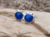 Polished Blue Onyx Agate with Surgical Steel Stud Earrings - Sold Per Pair - From China