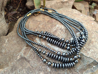 Polished Silver Hematite Bead and Disk Choker Necklace - Sold Per Item - From China