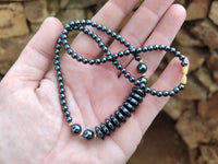 Polished Silver Hematite Bead and Disk Choker Necklace - Sold Per Item - From China