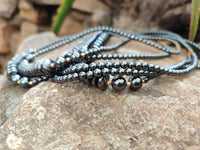 Polished Silver Hematite Bead and Disk Choker Necklace - Sold Per Item - From China