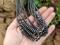 Polished Silver Hematite Bead and Disk Choker Necklace - Sold Per Item - From China