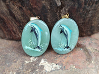 Polished Aventurine Pendant with Hand Painted Dolphin - Sold Per Item - From Zimbabwe