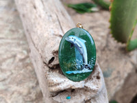 Polished Aventurine Pendant with Hand Painted Dolphin - Sold Per Item - From Zimbabwe