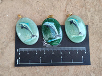 Polished Aventurine Pendant with Hand Painted Dolphin - Sold Per Item - From Zimbabwe