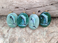 Polished Aventurine Pendant with Hand Painted Dolphin - Sold Per Item - From Zimbabwe