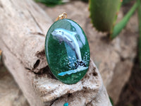 Polished Aventurine Pendant with Hand Painted Dolphin - Sold Per Item - From Zimbabwe