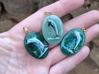 Polished Aventurine Pendant with Hand Painted Dolphin - Sold Per Item - From Zimbabwe