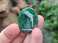 Polished Aventurine Pendant with Hand Painted Dolphin - Sold Per Item - From Zimbabwe