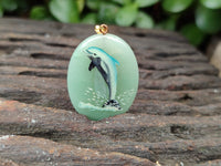 Polished Aventurine Pendant with Hand Painted Dolphin - Sold Per Item - From Zimbabwe