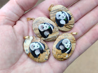 Polished Picture Stone Oval Pendant with Hand Painted Panda- Sold Per Item - From Namibia