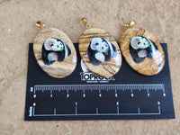 Polished Picture Stone Oval Pendant with Hand Painted Panda- Sold Per Item - From Namibia