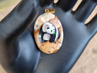 Polished Picture Stone Oval Pendant with Hand Painted Panda- Sold Per Item - From Namibia