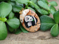 Polished Picture Stone Oval Pendant with Hand Painted Panda- Sold Per Item - From Namibia