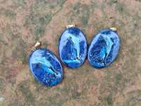 Polished Sodalite Pendant with Hand Painted Dolphin - Sold Per Item - From Namibia