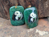 Polished Aventurine Pendant with Hand Painted Panda - Sold Per Item - From Zimbabwe