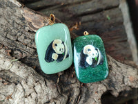 Polished Aventurine Pendant with Hand Painted Panda - Sold Per Item - From Zimbabwe