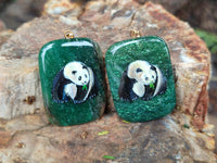 Polished Aventurine Pendant with Hand Painted Panda - Sold Per Item - From Zimbabwe