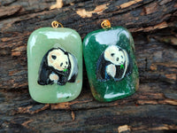 Polished Aventurine Pendant with Hand Painted Panda - Sold Per Item - From Zimbabwe