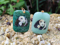 Polished Aventurine Pendant with Hand Painted Panda - Sold Per Item - From Zimbabwe