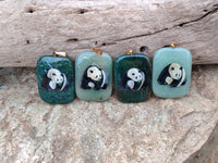 Polished Aventurine Pendant with Hand Painted Panda - Sold Per Item - From Zimbabwe