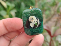 Polished Aventurine Pendant with Hand Painted Panda - Sold Per Item - From Zimbabwe